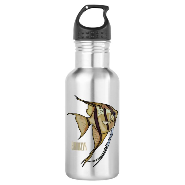 Angelfish cartoon illustration stainless steel water bottle (Front)