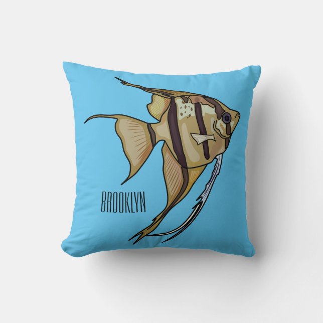 Angelfish cartoon illustration throw pillow (Front)
