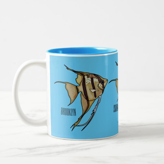 Angelfish cartoon illustration Two-Tone coffee mug (Left)
