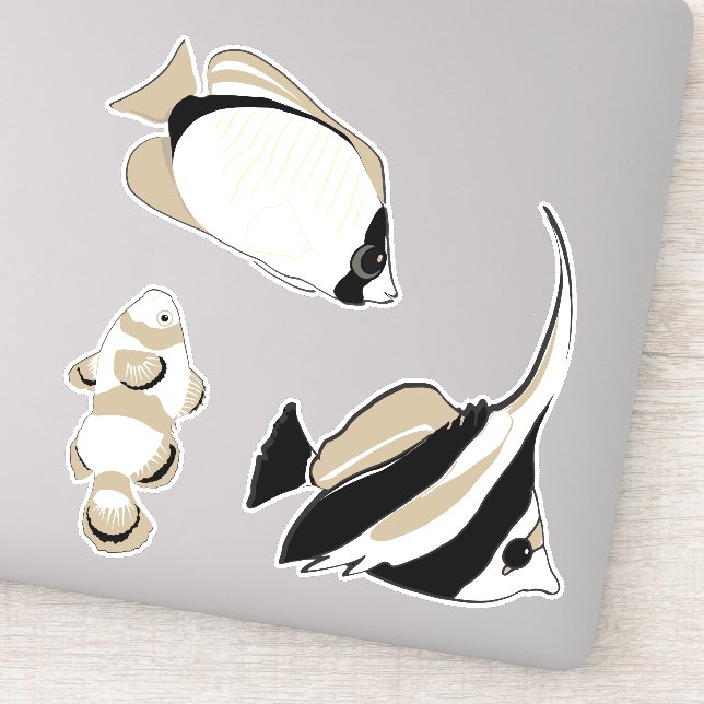 Angelfish Clown Fish Black White Sticker (Detail)
