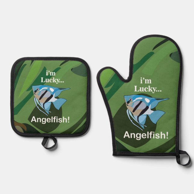 Angelfish Freshwater Aquarium Tropical Fisherman Oven Mitt & Pot Holder Set (Front)
