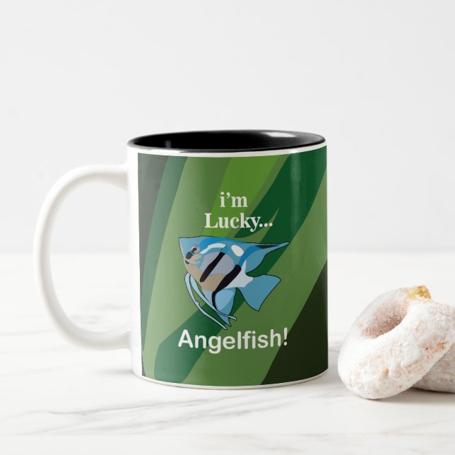 Angelfish Freshwater Tropical Aquarist Fisherman Two-Tone Coffee Mug (With Donut)