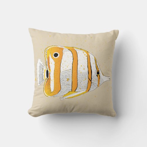 Angelfish Illustration Tropical Fish Print Throw Pillow
