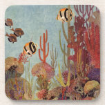 Angelfish in Coral, Vintage Tropical Fish in Ocean Beverage Coaster