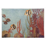 Angelfish in Coral, Vintage Tropical Fish in Ocean Cloth Placemat