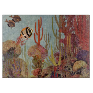 Angelfish in Coral, Vintage Tropical Fish in Ocean Cutting Board