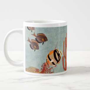 Angelfish in Coral, Vintage Tropical Fish in Ocean Giant Coffee Mug