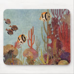 Angelfish in Coral, Vintage Tropical Fish in Ocean Mouse Pad