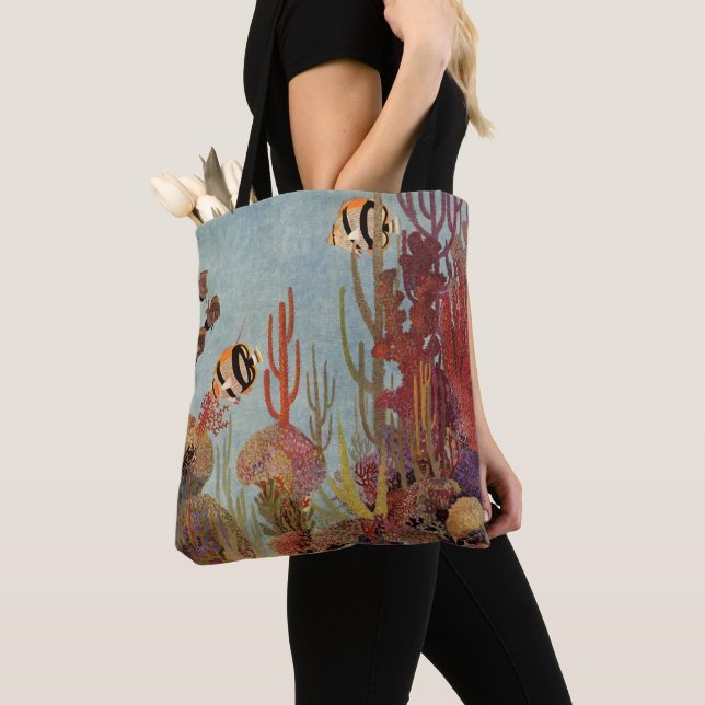 Angelfish in Coral, Vintage Tropical Fish in Ocean Tote Bag (Close Up)