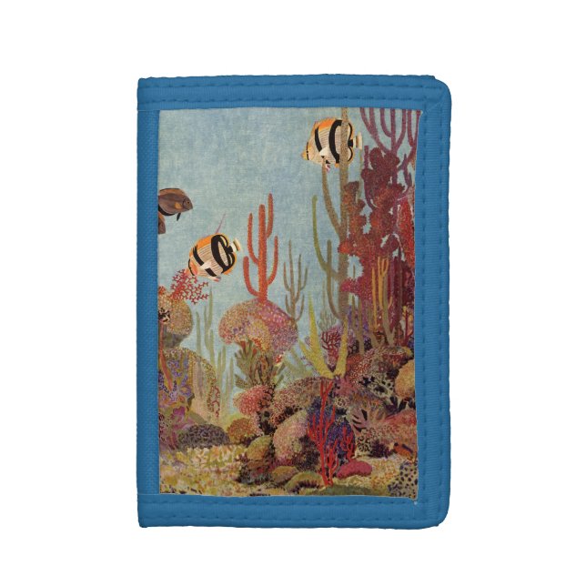 Angelfish in Coral, Vintage Tropical Fish in Ocean Tri-fold Wallet (Front Vertical)