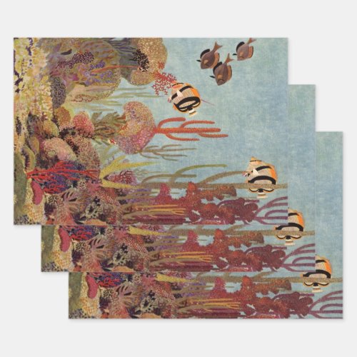 Angelfish in Coral Vintage Tropical Fish in Ocean Wrapping Paper Sheets