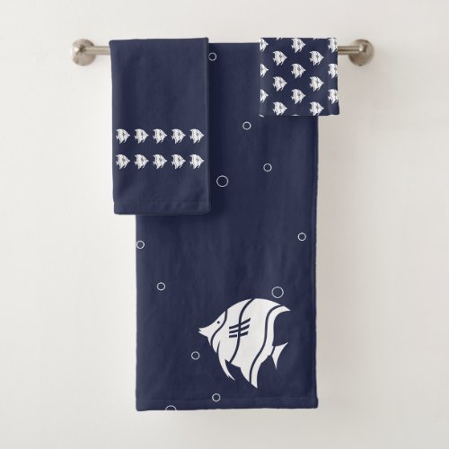 Angelfish  Ocean Blue  white coastal decor Bath Towel Set