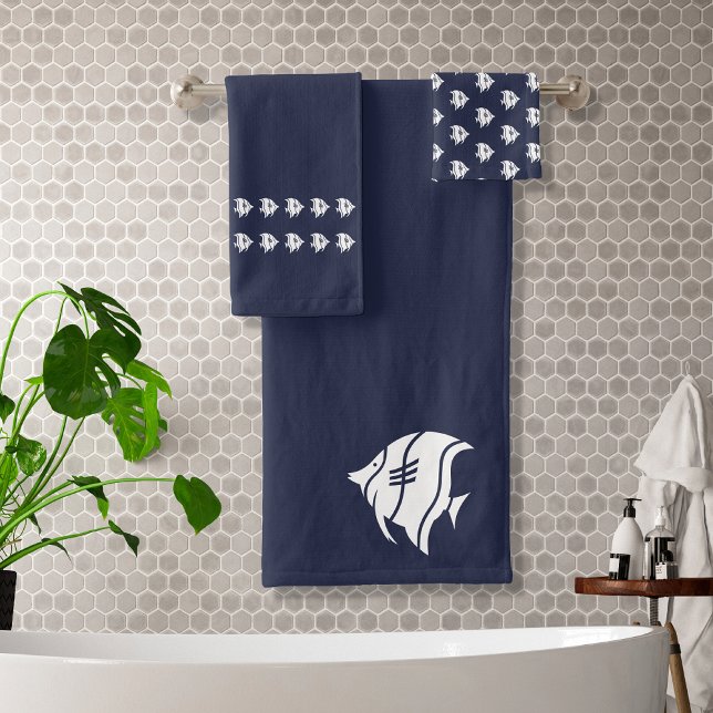 Angelfish  Ocean Blue & white coastal decor Bath Towel Set (Creator Uploaded)