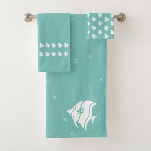 Angelfish  Tidal Teal Blue  white coastal decor Bath Towel Set