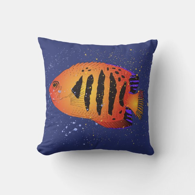 Angelfish Tropical Fish Art Scuba Diver Navy Blue Throw Pillow (Front)