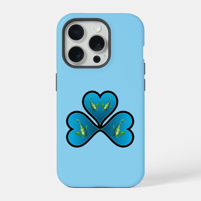 Angelfish Twins - 3 Black-bordered Blue Hearts |  iPhone Case (Back)
