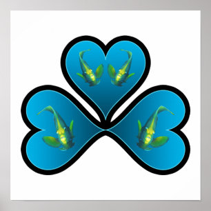 Angelfish Twins - 3 Black-bordered Blue Hearts Poster