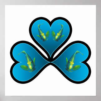 Angelfish Twins - 3 Black-bordered Blue Hearts |  Poster