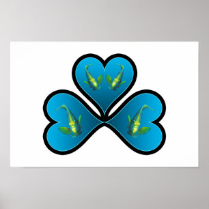 Angelfish Twins - 3 Black-bordered Blue Hearts Poster