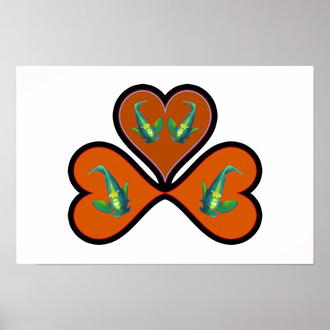 Angelfish Twins - 3 Black-bordered Red Hearts |  Poster (Front)