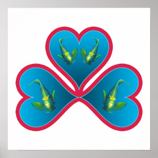 Angelfish Twins - 3 Red-bordered Blue Hearts |  Poster