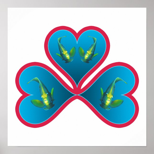 Angelfish Twins - 3 Red-bordered Blue Hearts |  Poster (Front)
