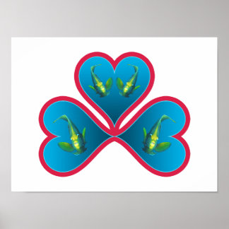 Angelfish Twins - 3 Red-bordered Blue Hearts |  Poster