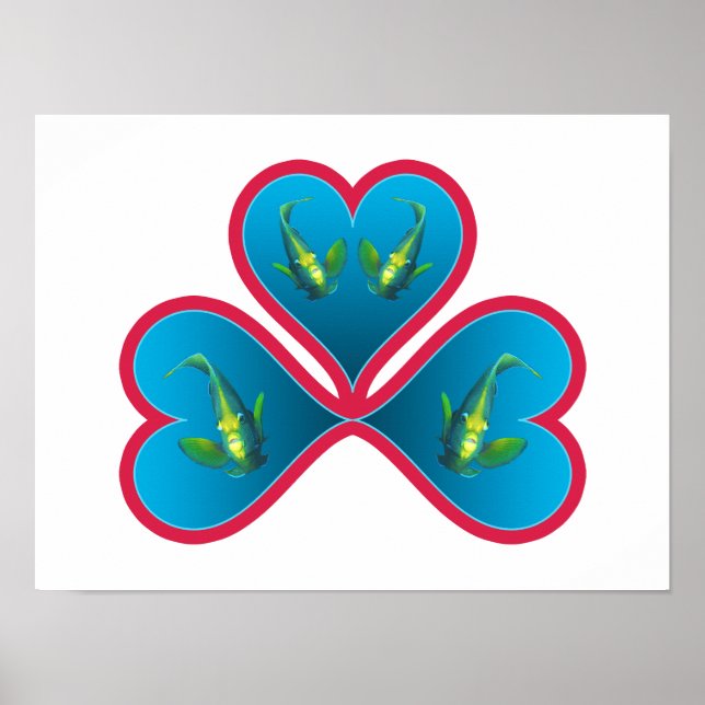 Angelfish Twins - 3 Red-bordered Blue Hearts |  Poster (Front)