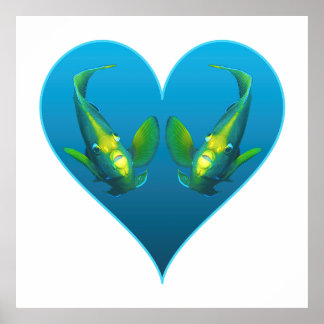 Angelfish Twins in a Blue Heart - Illustration |  Poster