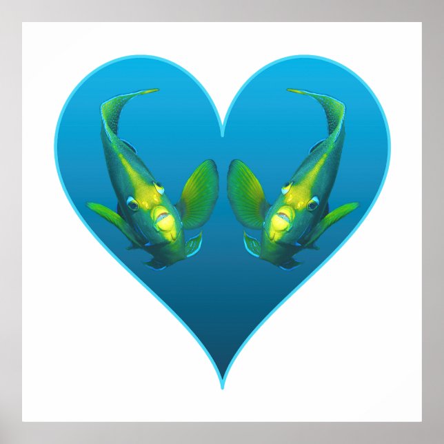 Angelfish Twins in a Blue Heart - Illustration |  Poster (Front)
