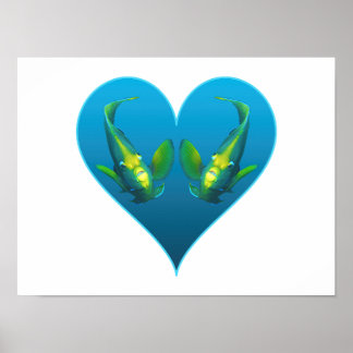 Angelfish Twins in a Blue Heart - Illustration |  Poster