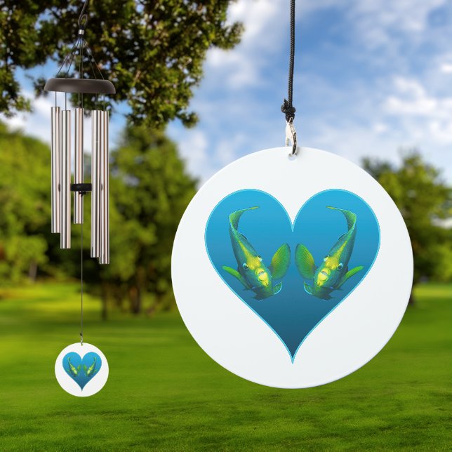 Angelfish Twins in a Blue Heart - Illustration |  Wind Chime (Outdoor)