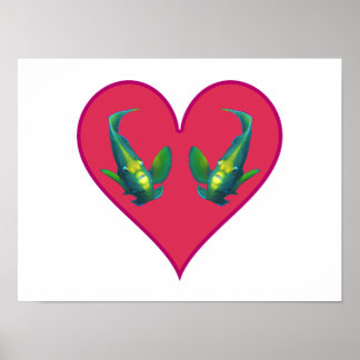 Angelfish Twins in a Red Heart - Illustration |  Poster