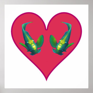 Angelfish Twins in a Red Heart - Illustration |  Poster
