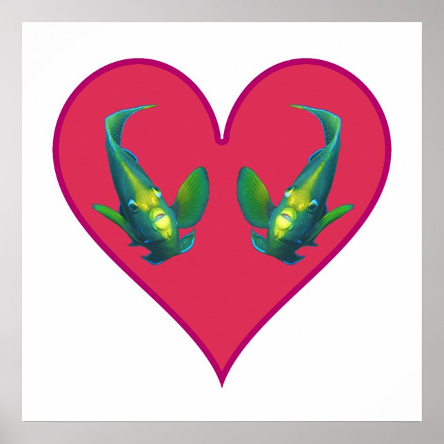 Angelfish Twins in a Red Heart - Illustration |  Poster (Front)
