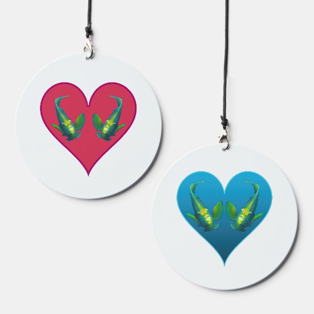 Angelfish Twins in a Red Heart - Illustration |  Wind Chime (Front & Back)