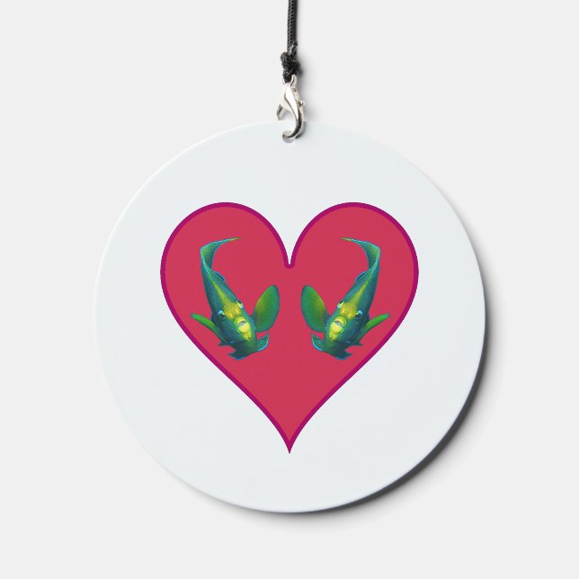 Angelfish Twins in a Red Heart - Illustration |  Wind Chime (Front)