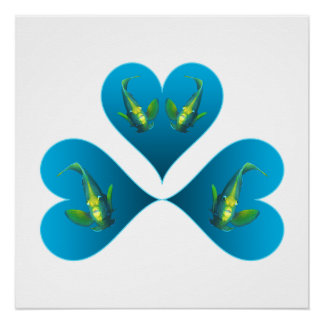 Angelfish Twins - Three Blue Heart Illustration |  Poster