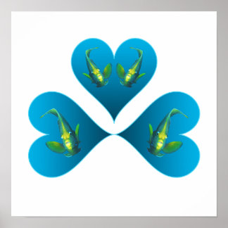 Angelfish Twins - Three Blue Heart Illustration |  Poster