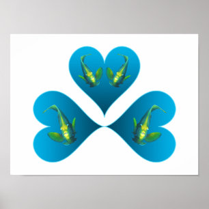 Angelfish Twins - Three Blue Heart Illustration    Poster