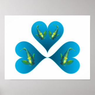 Angelfish Twins - Three Blue Heart Illustration |  Poster