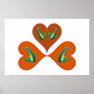 Angelfish Twins - Three Red Heart Illustration |  Poster