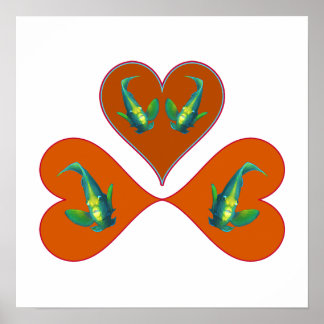 Angelfish Twins - Three Red Heart Illustration |  Poster