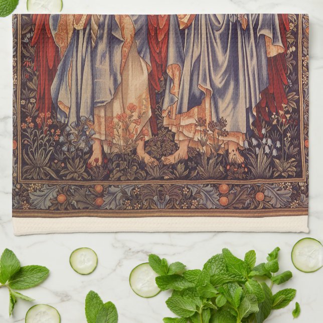 Angeli Laudantes (Praising Angels) by Burne Jones Kitchen Towel (Folded)