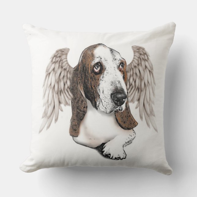 Angelic Basset Hound Throw Pillow (Front)