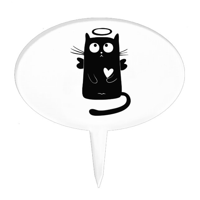 Angelic black cat cartoon cake topper (Front)