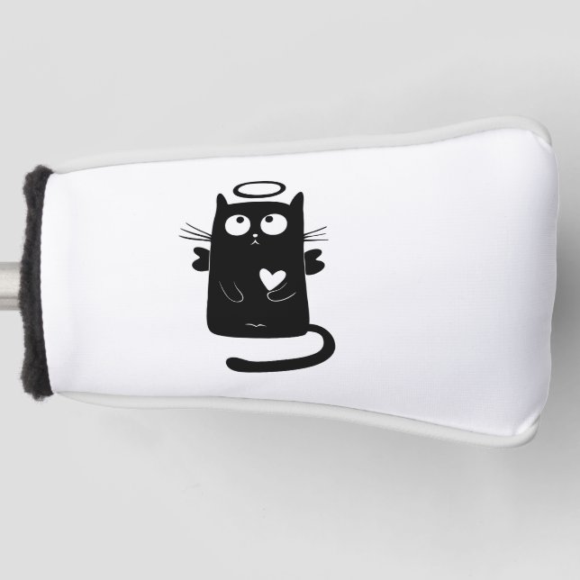 Angelic black cat cartoon golf head cover (Front)