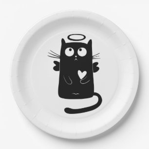 Angelic black cat cartoon paper plates