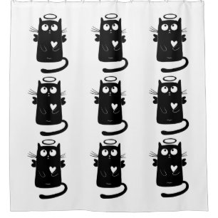 Angelic black cat cartoon shower curtain
