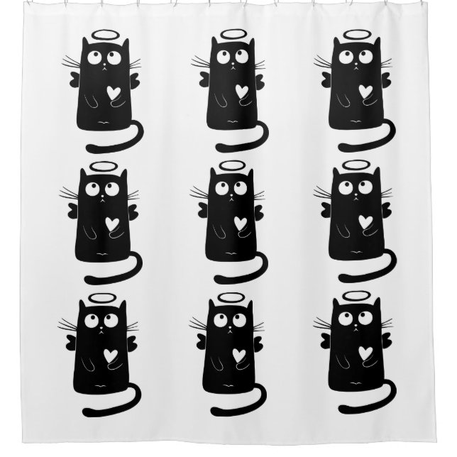 Angelic black cat cartoon shower curtain (Front)
